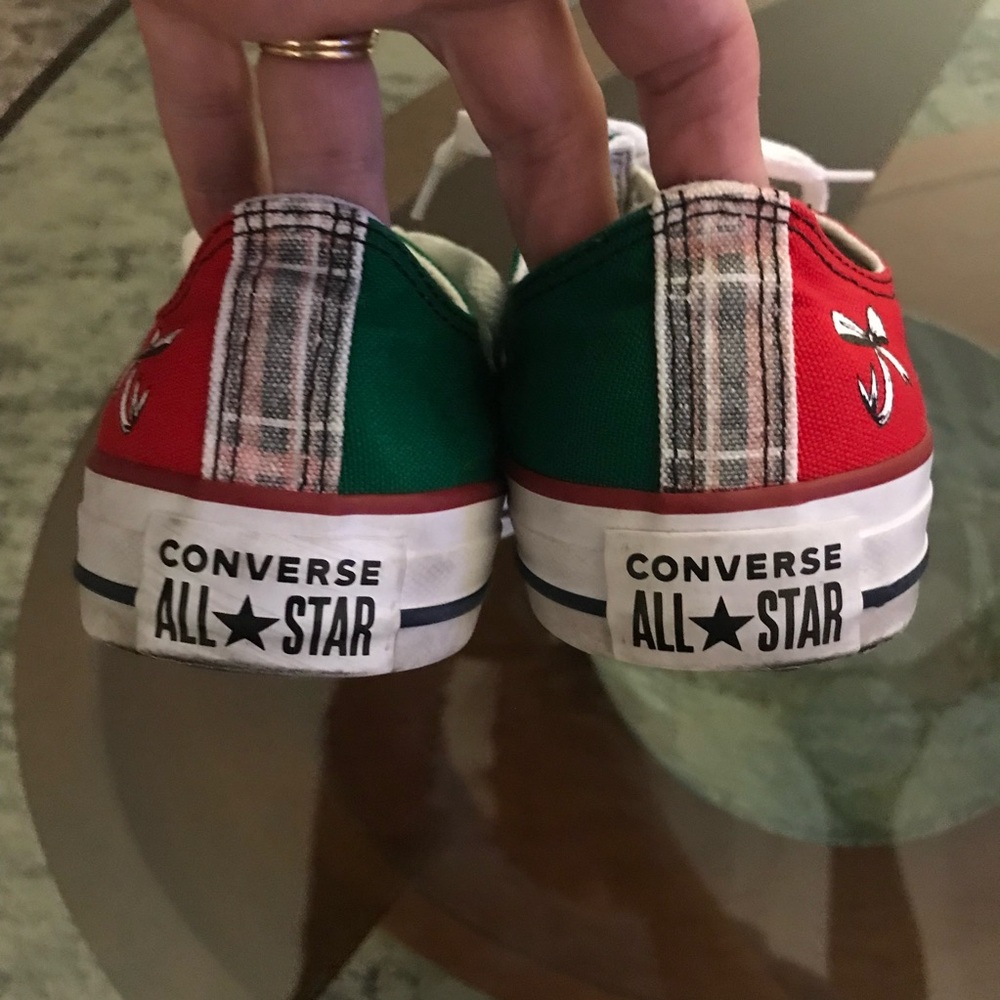 CONVERSE All Star Canvas Low Top Christmas Sneakers *Red, Green & Plaid* - Picture 7 of 12